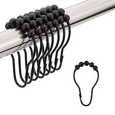 DRAPERI Black Plastic Shower Curtain Hooks – Rust-Resistant Roller Rings for Bathroom Curtains (Set of 12)