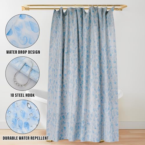 "PAPERI 3-Piece Multipurpose Water Drop Design Shower Curtain – Waterproof PEVA with 12 Matching Hooks, 200x180cm